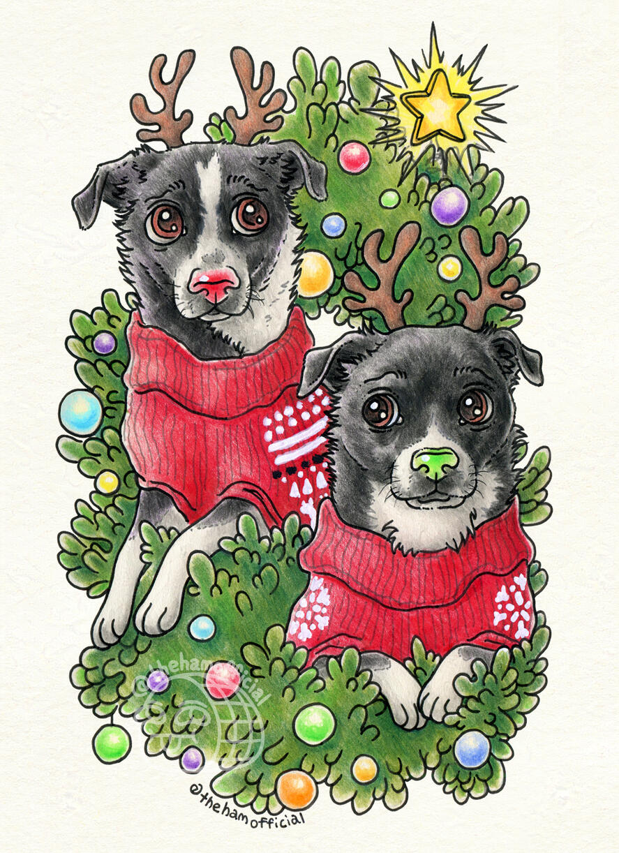 Christmas Doggies (Sketchbook Commission)